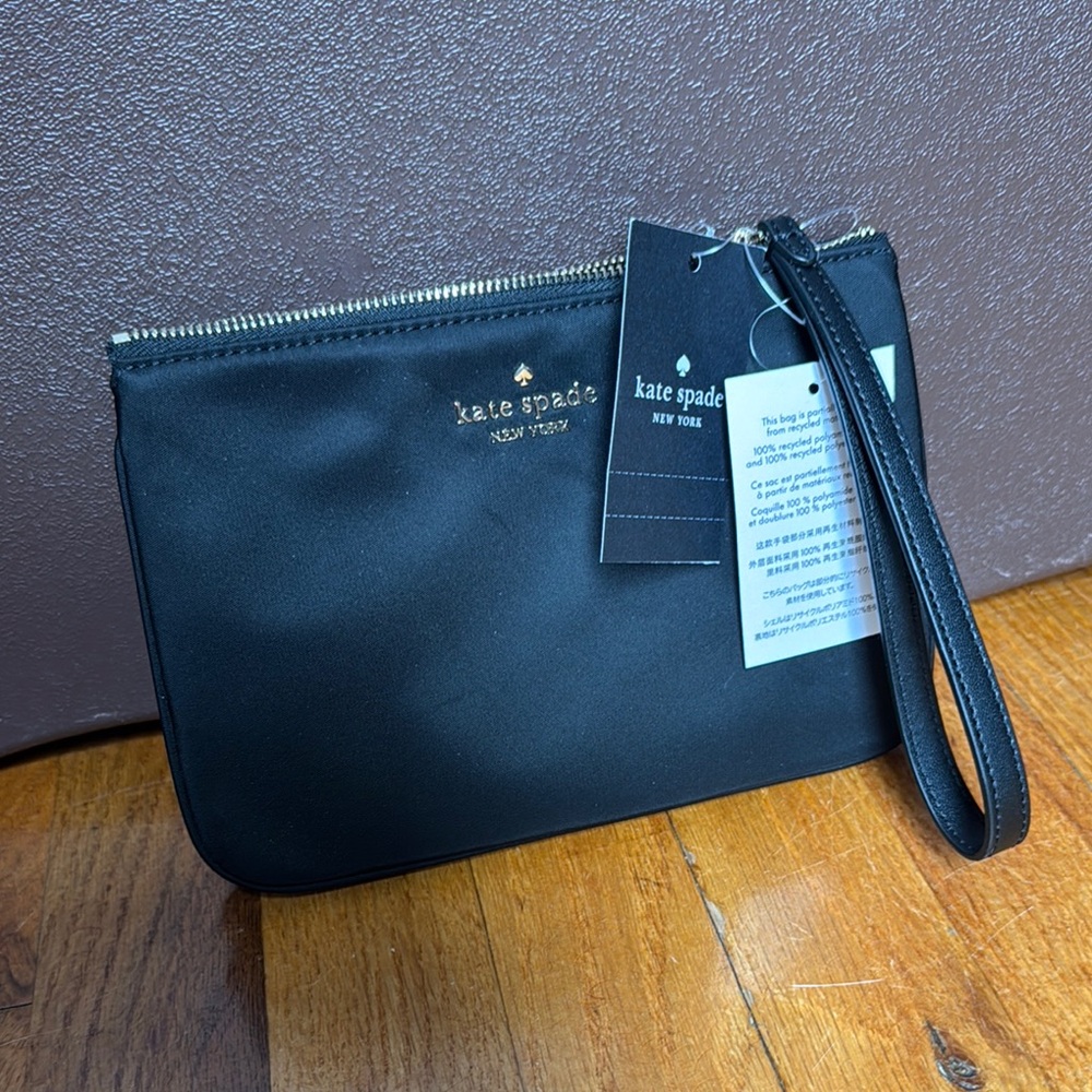 Kate Spade Black Wristlet with Gold Accents